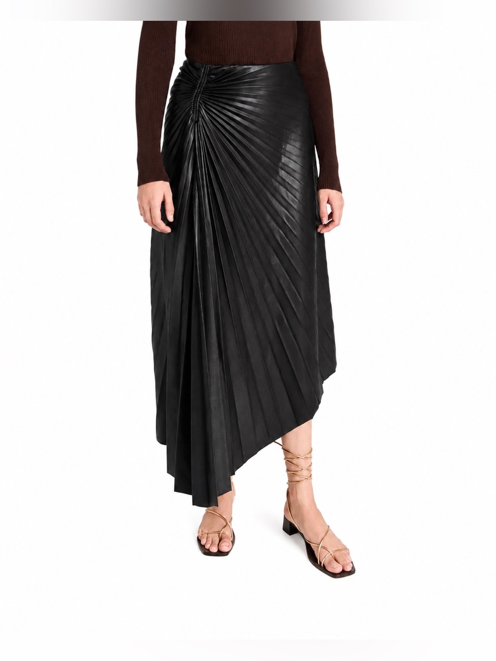 House of Harlow 1960 Faux Leather Black Asymmetrical Pleated Skirt/Size XS